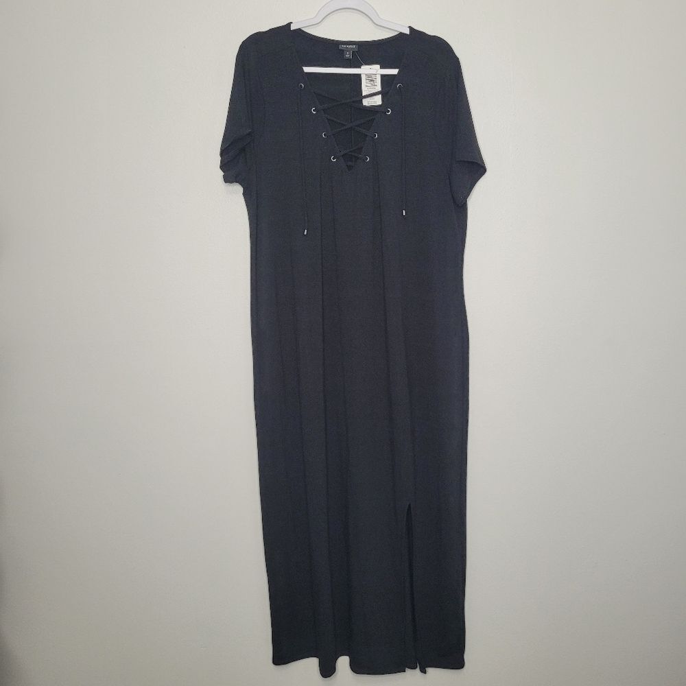Torrid Black Maxi Jersey Lace Up T-shirt Dress Casual Comfortable Plus Size 2x - Picture 3 of 8